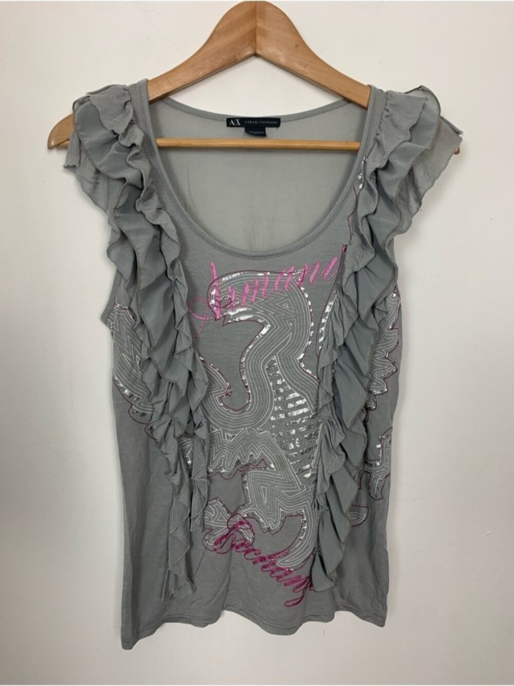 A/X Armani Exchange Gray Ruffle Trim Top